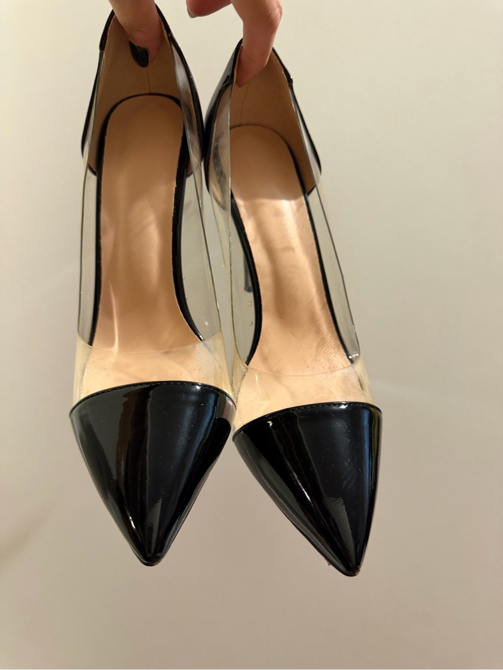 Classic Black Pointed-Toe Clear Panel Pumps